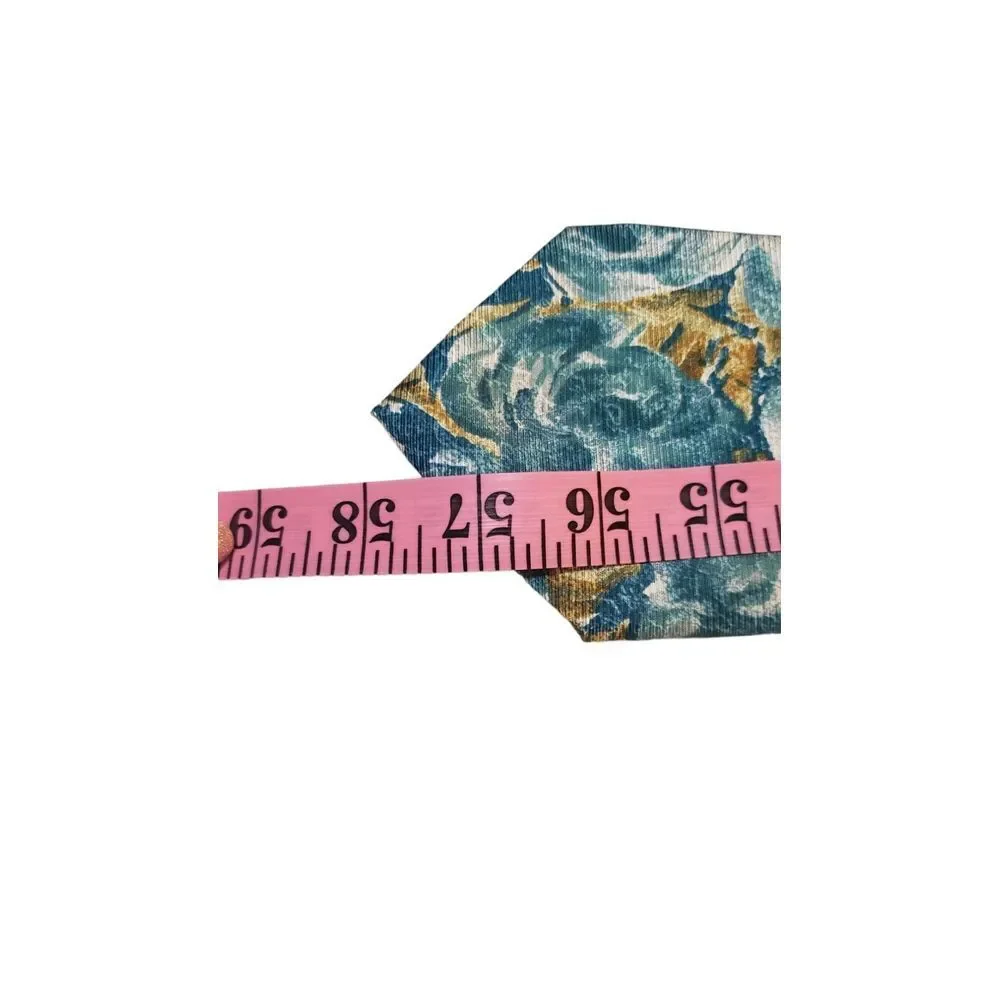 Manhattan Men's Tie 100%‎ Silk Blue Yellow Abstract Floral Made in U.S.A